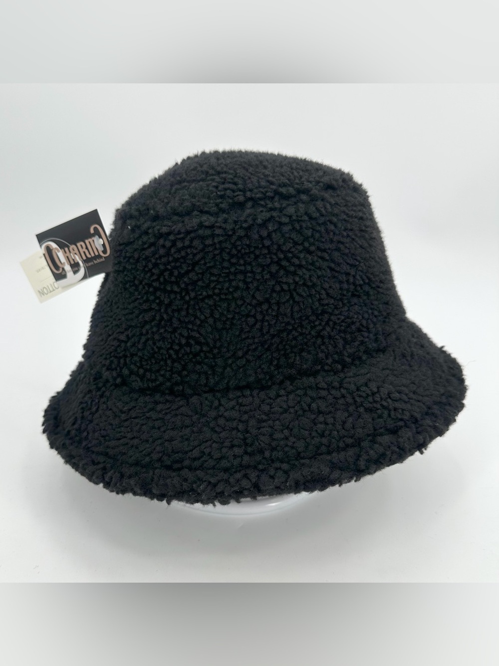 Charm Bucket Hat Black Organic Cotton Plush Faux Sherpa Winter Lined NEW